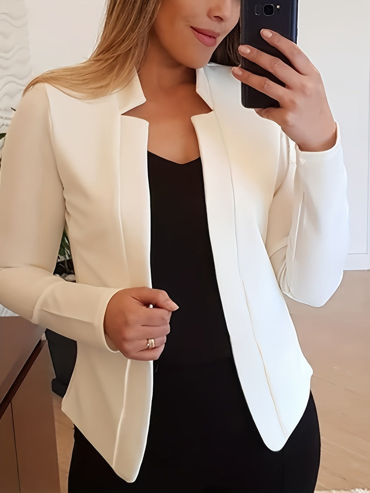 Solid Color Split Open Front Long Sleeve Elegant Blazer