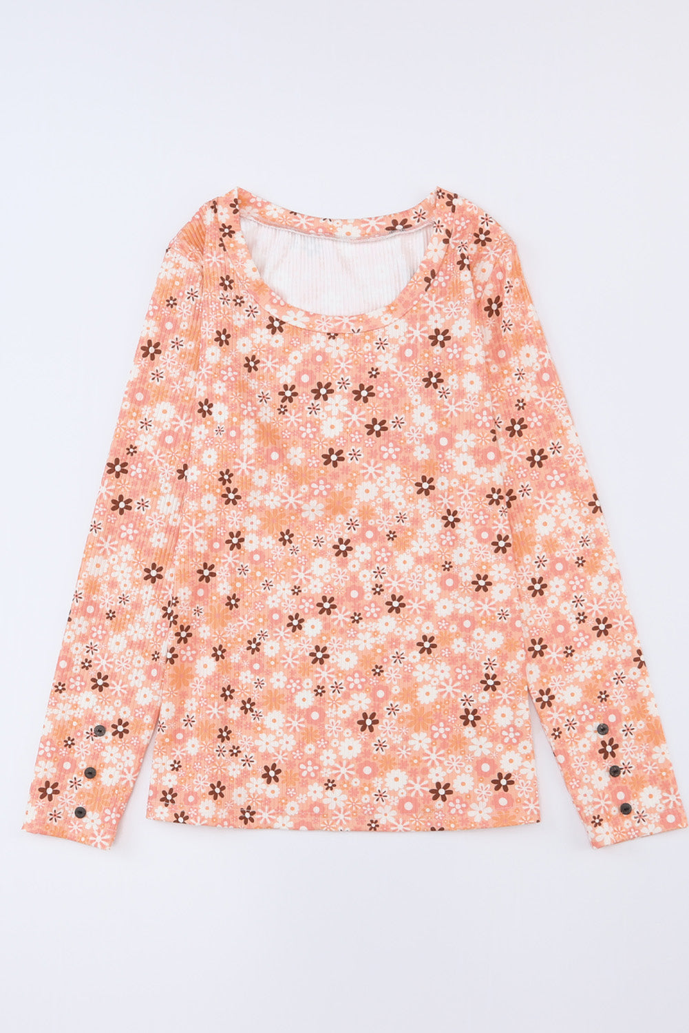 Orange Floral Knit Long Sleeve Top