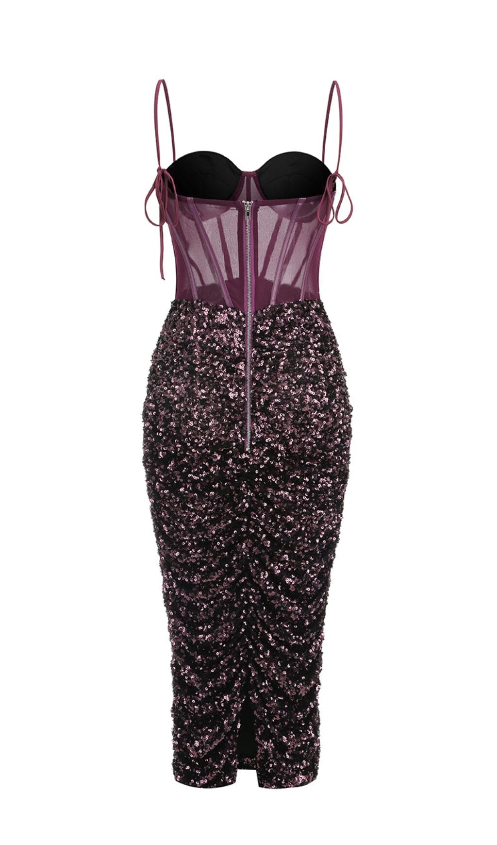 SEQUIN CORSET MIDI DRESS IN WINE