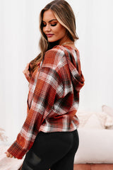 Orange Plaid Print Pocketed Hoodie