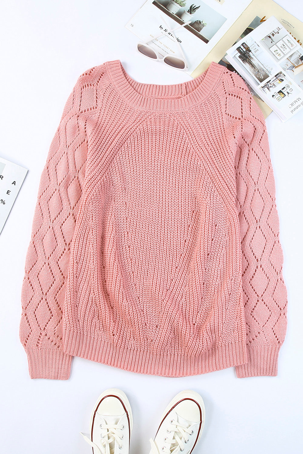 Pink Casual Cut Out Sweater Top