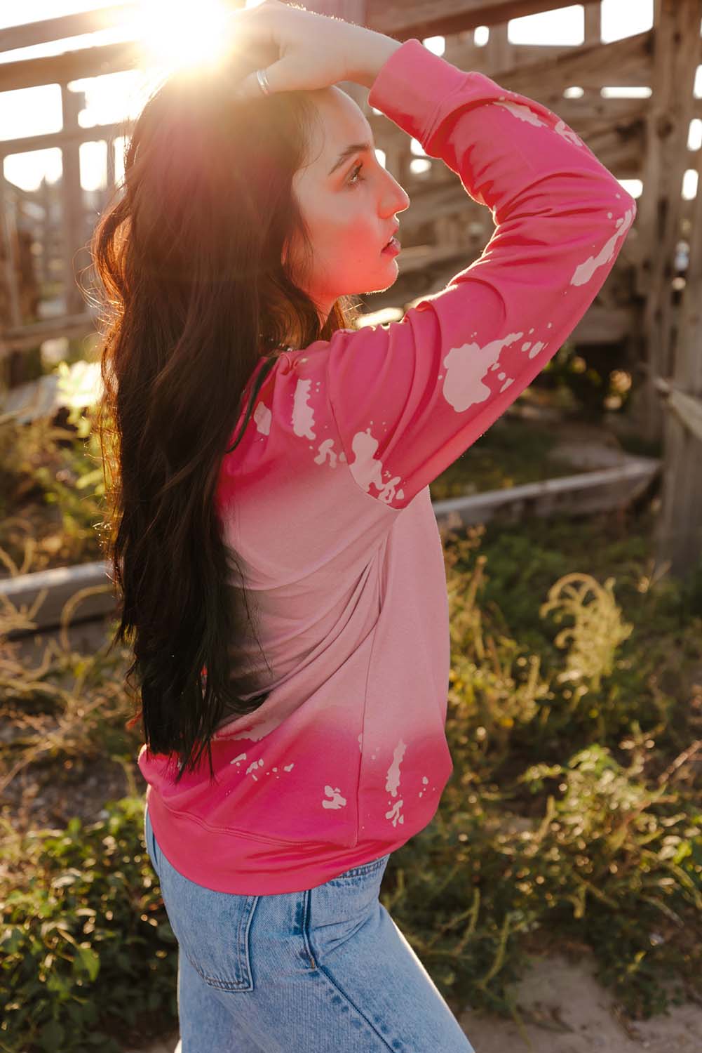 Pink Mama Pullover mit Batikmuster und Strass-Buchstabengrafik