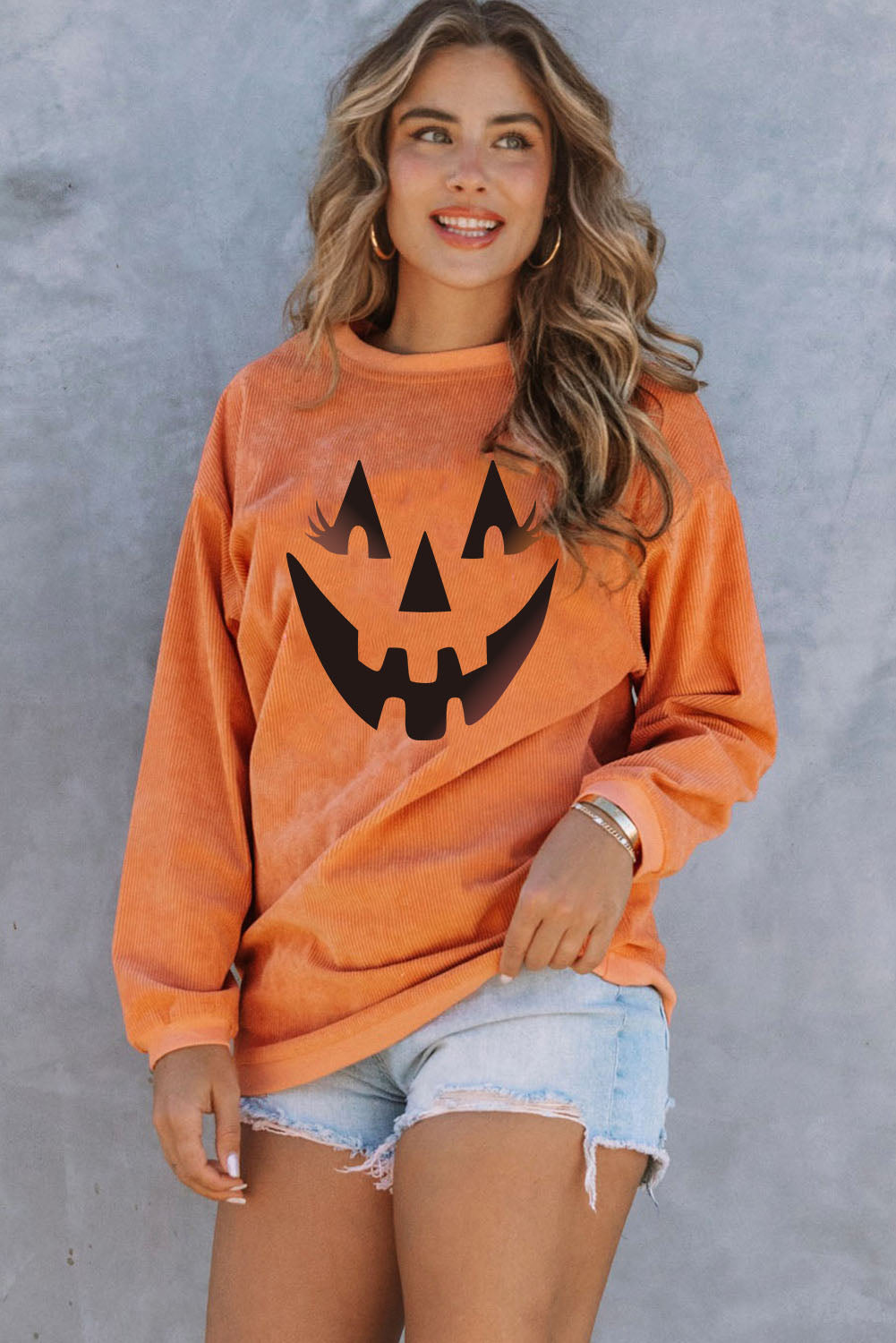 Orange THANKFUL Ribbed Corded Oversized Sweatshirt