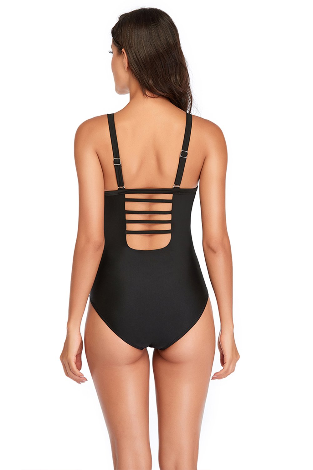 Traje de baño de una pieza de color sólido con espalda abierta