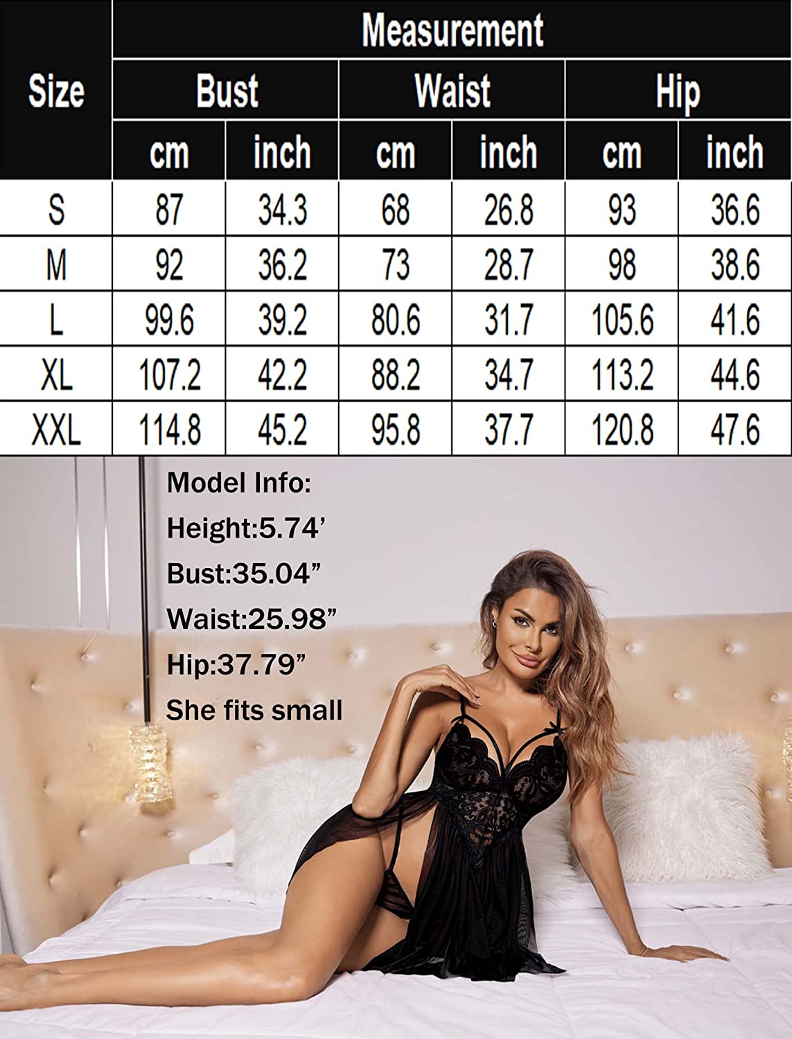 Avidlove Lingerie for Lace Babydoll Strap Chemise Nightgown V Neck Sleepwear Mesh Side Slit Nighty