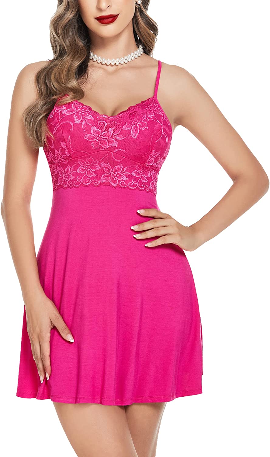 Avidlove Sleepwear Nightdress Lace Chemises Nightgown V-Neck Full Slip