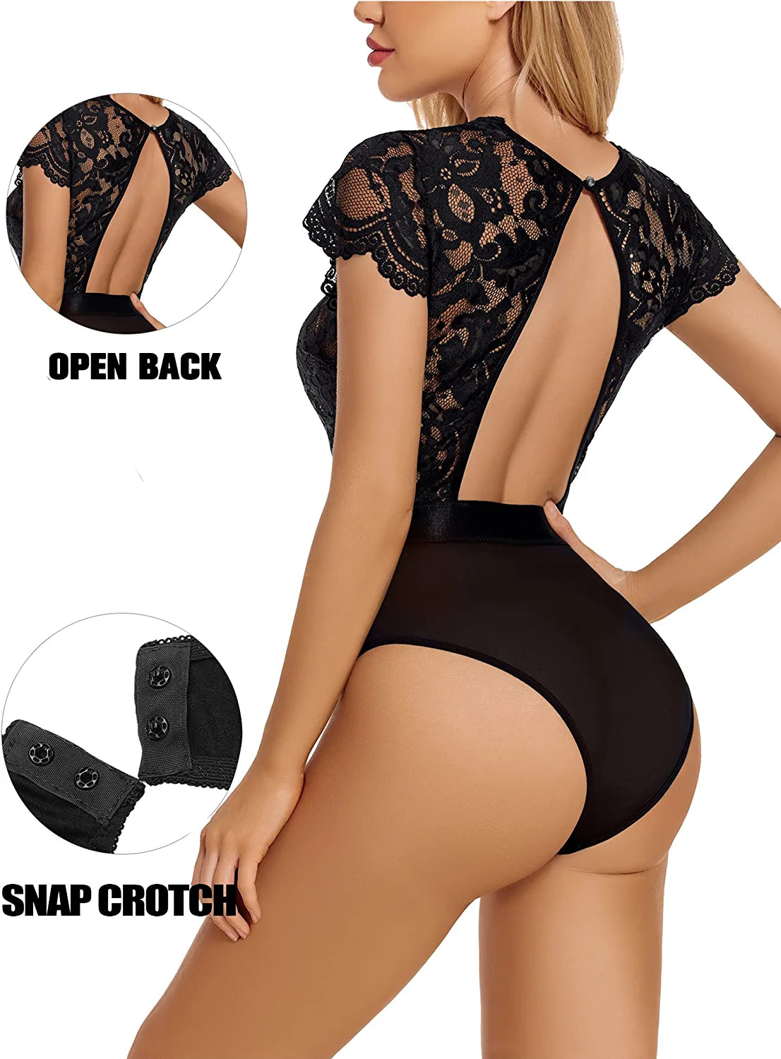 Avidlove Short Sleeve Lingerie Lace Teddy Bodysuit Tops for Going Out One Piece Chemise Clubwear