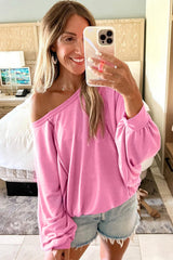 Pink Asymmetrical Cold Shoulder Long Sleeve Top