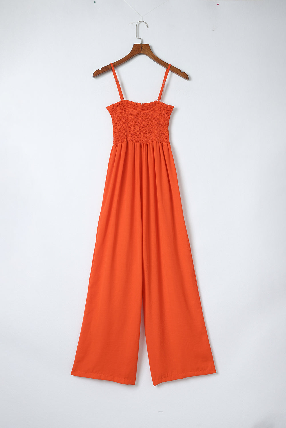 Orange Smocked Spaghetti Straps Wide Leg Jumpsuit