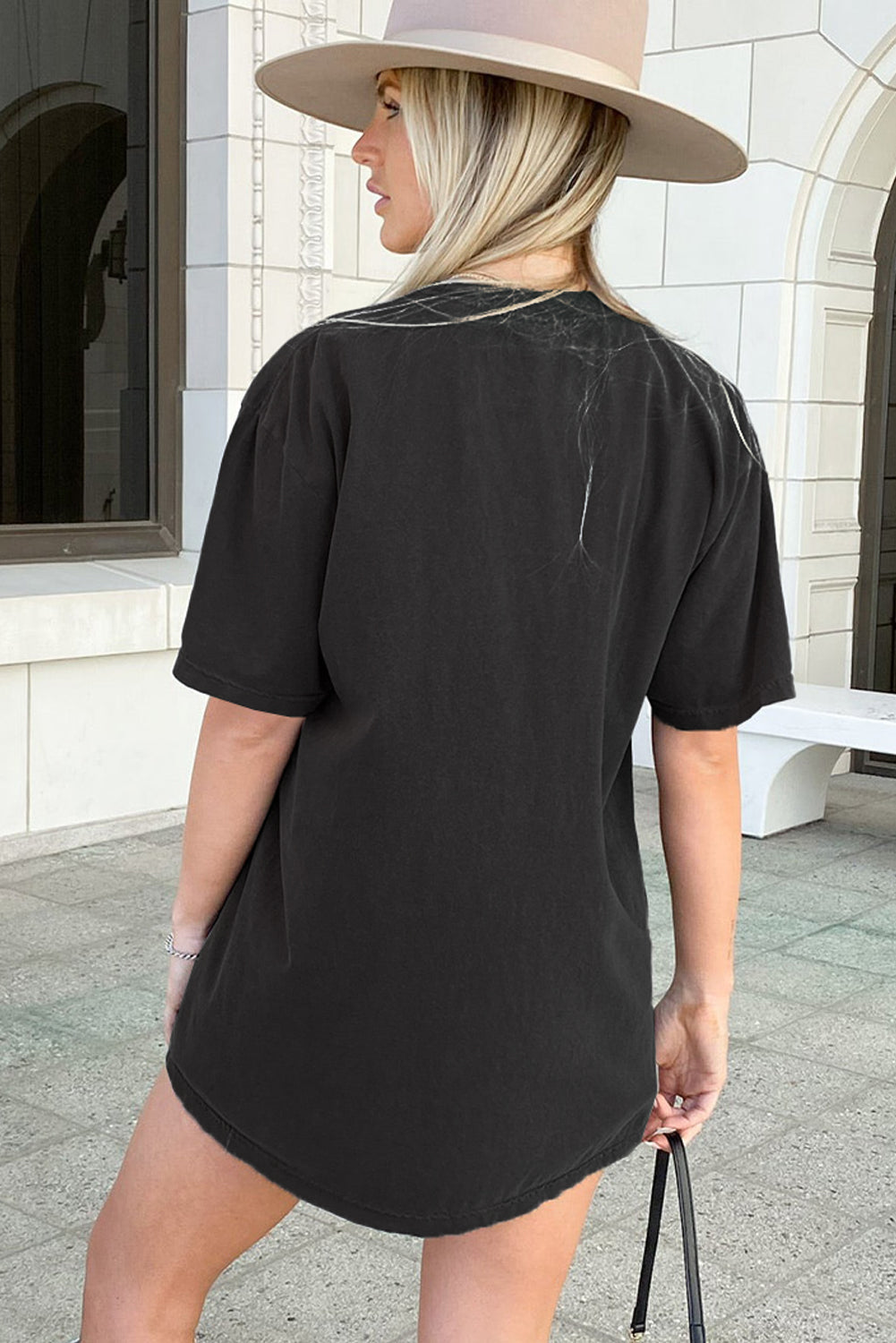 Camiseta extragrande con estampado gráfico de letras y eslogan de guitarra rosa