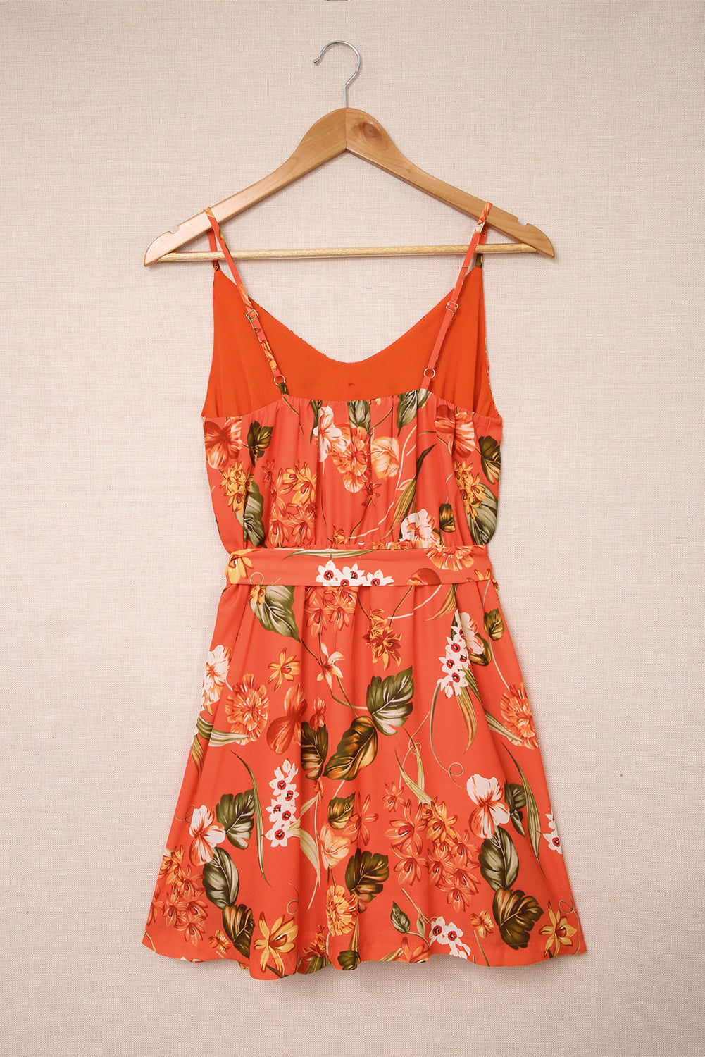 Orange Sleeveless A-line Floral Dress