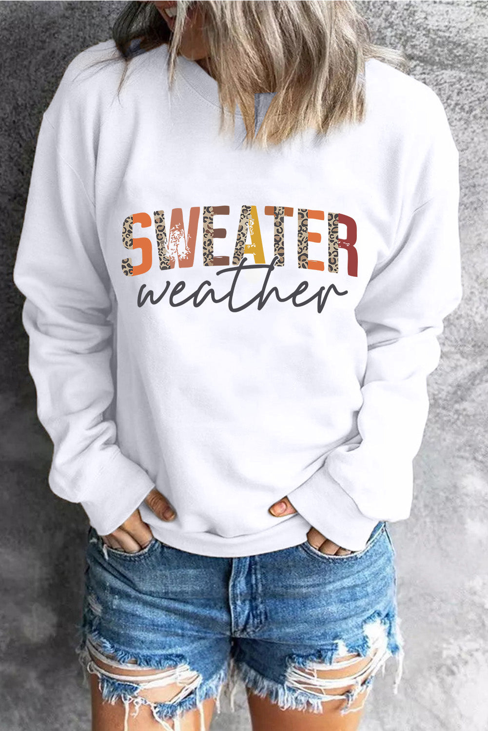 Orange Plain Crew Neck Pullover Sweatshirt