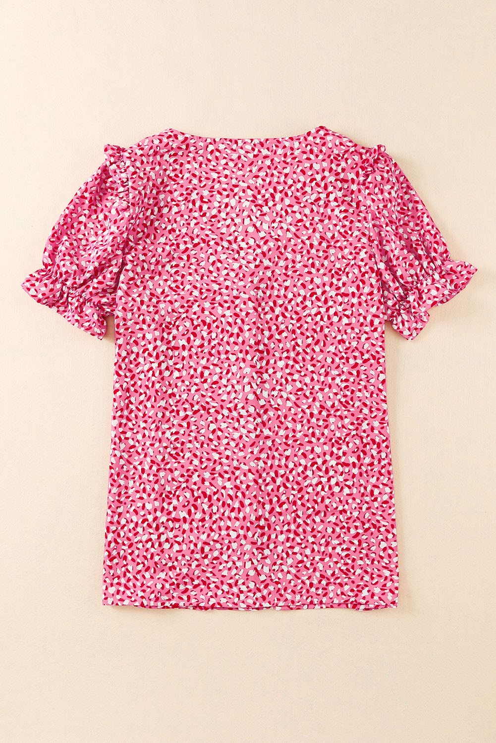 Pink Abstract Print Buttoned Ruffle Sleeve Shirt