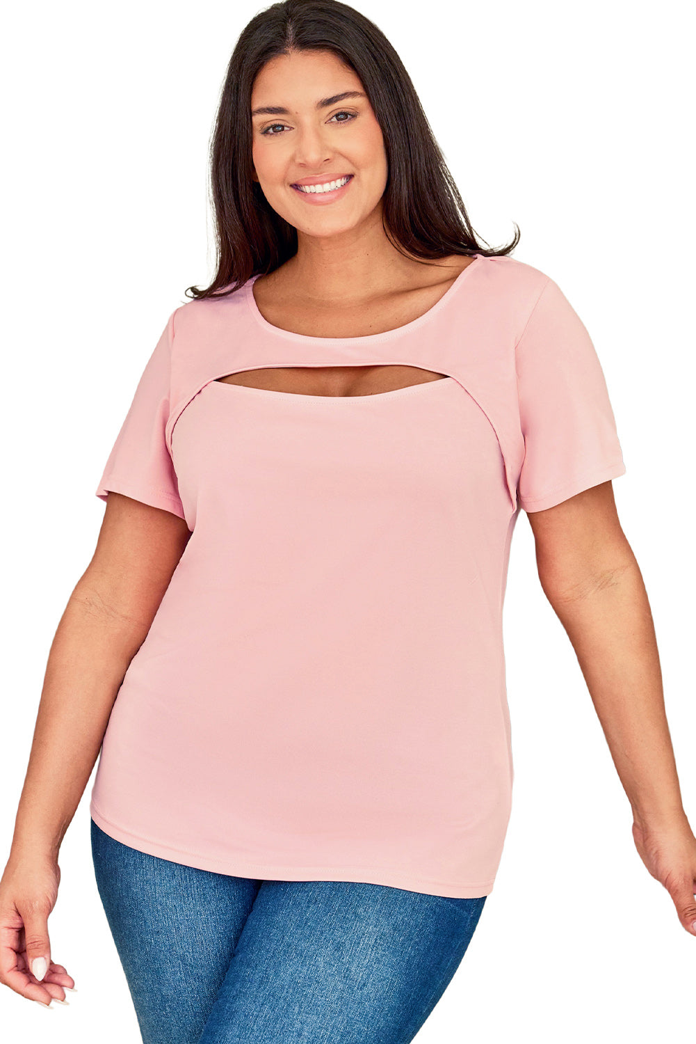 Camiseta rosa con abertura frontal y escote Peekaboo de talla grande