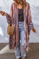 Kimono abierto con estampado geométrico rosa