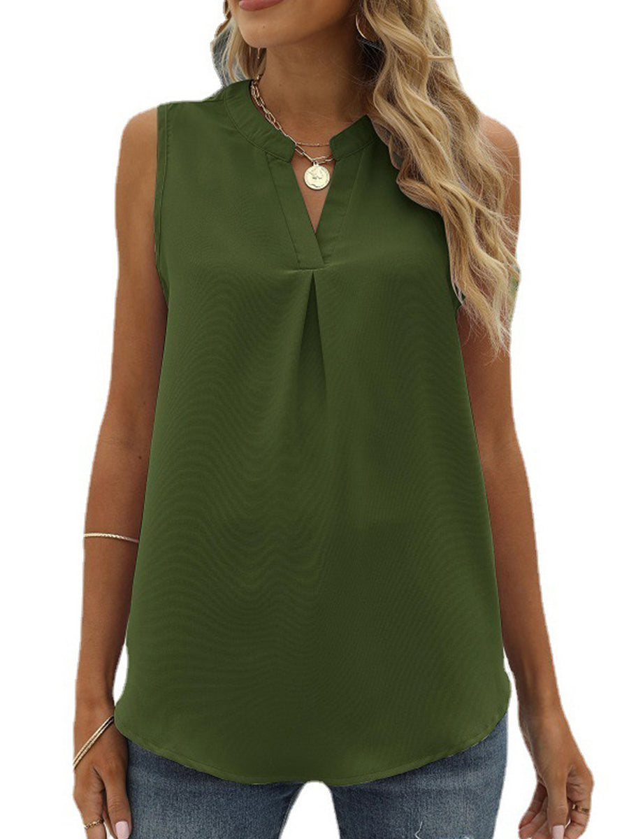 Tops Solid Shirt Loose V-Neck Pullover Sleeveless Tank Top