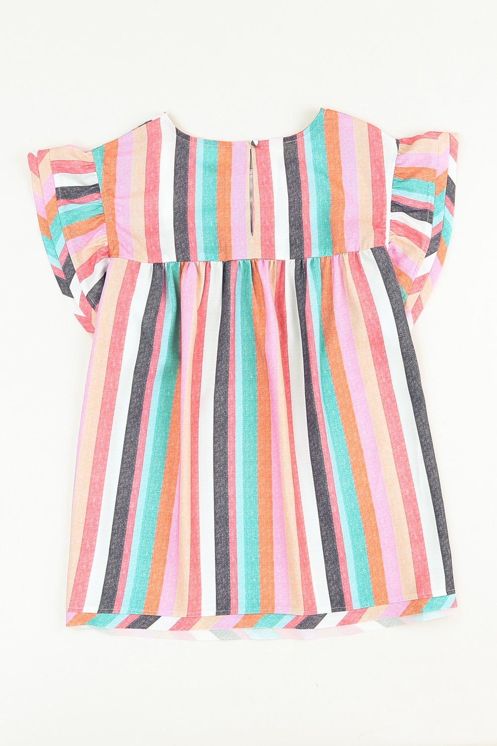 Pink Striped Button Sweetheart Flutter Sleeve Dress