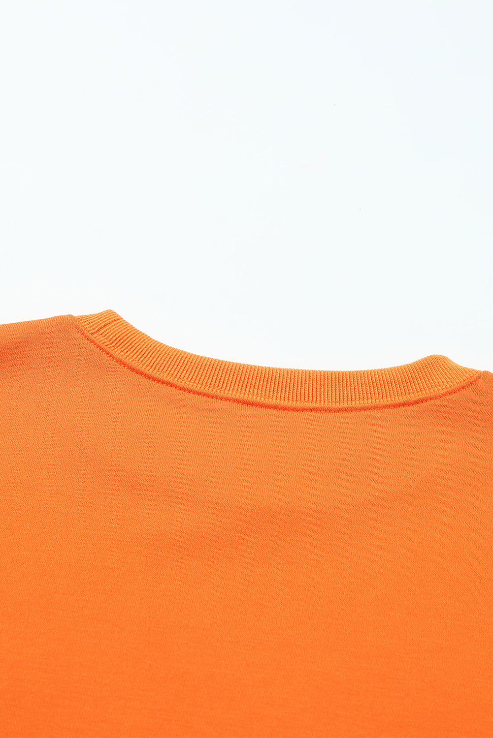 Orange Plain Crew Neck Pullover Sweatshirt