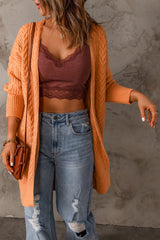 Orange Chunky Knit Open Front Cardigan