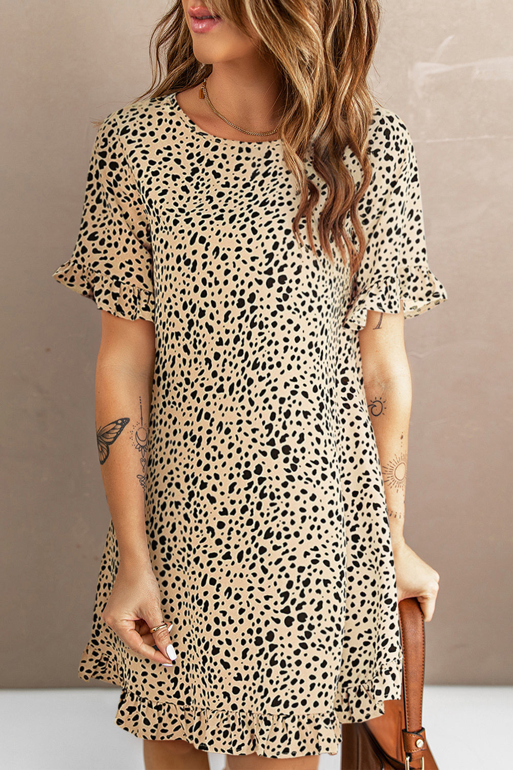 Camiseta sin mangas con cuello redondo y estampado de leopardo rosa