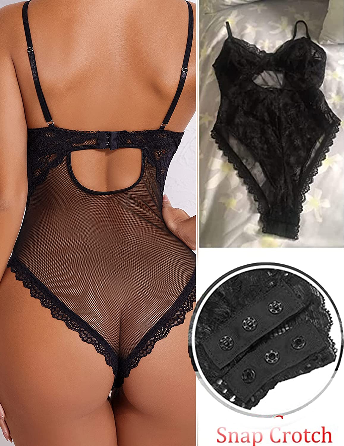 Avidlove Snap Crotch Bodysuit Lace Teddy Lingerie One Piece Lingerie for Women