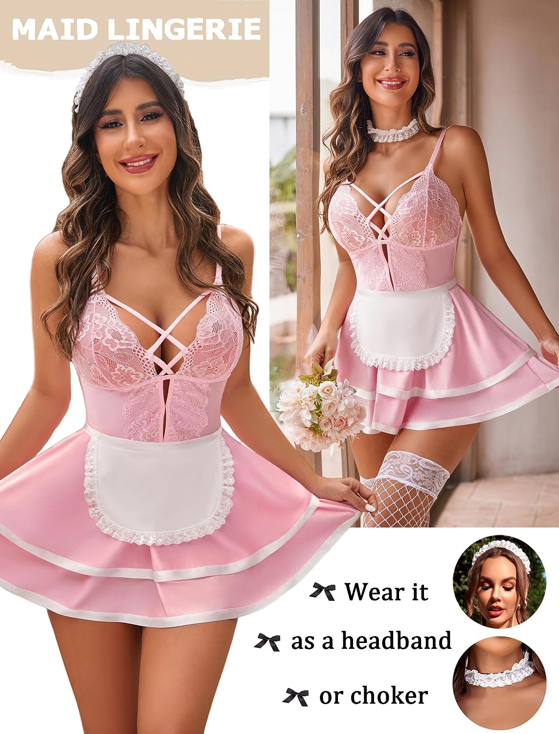 Avidlove Maid Lingerie for Maid Outfit French Maid Costume Babydoll Lingerie Dress Cosplay Lingerie