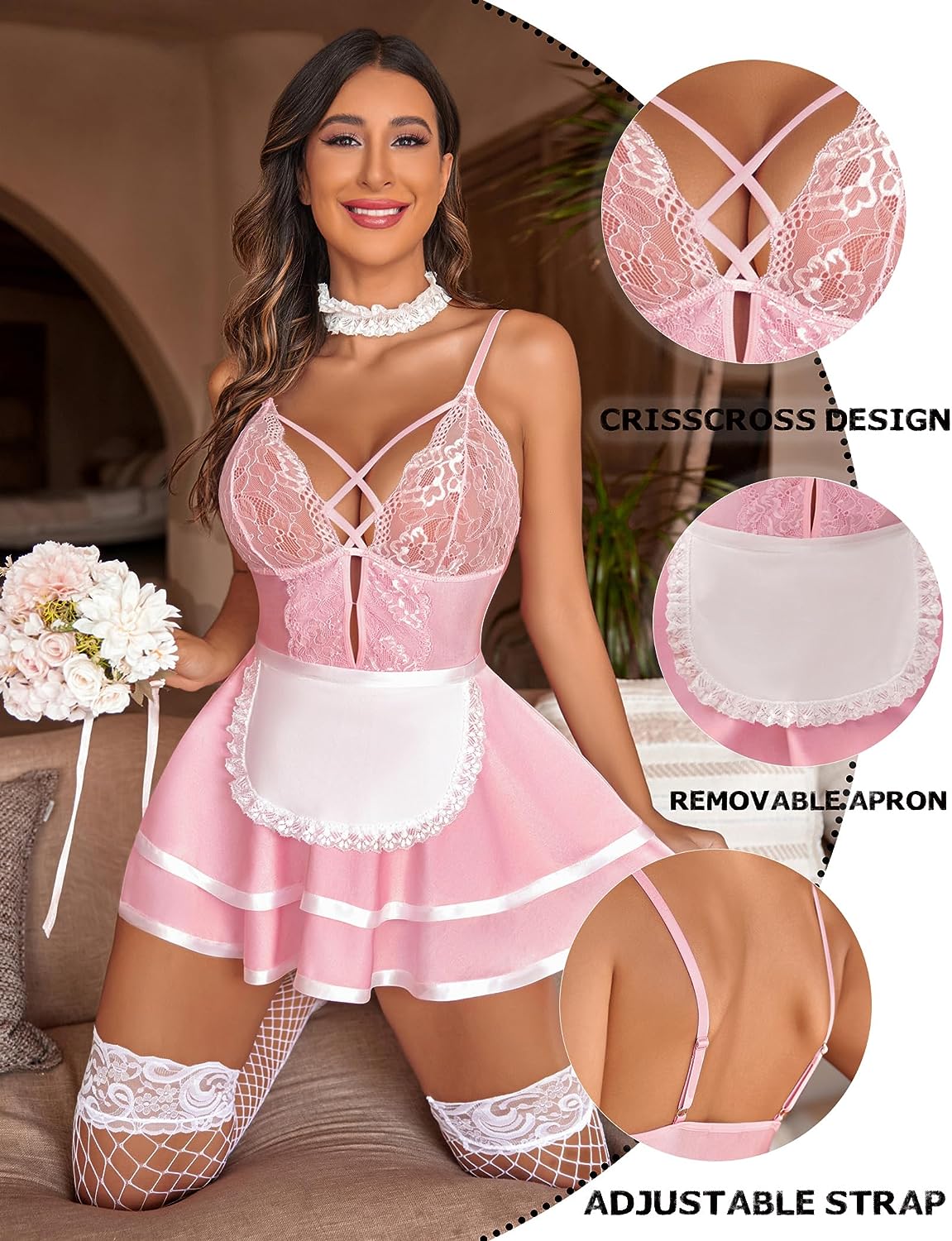 Avidlove Maid Lingerie for Maid Outfit French Maid Costume Babydoll Lingerie Dress Cosplay Lingerie