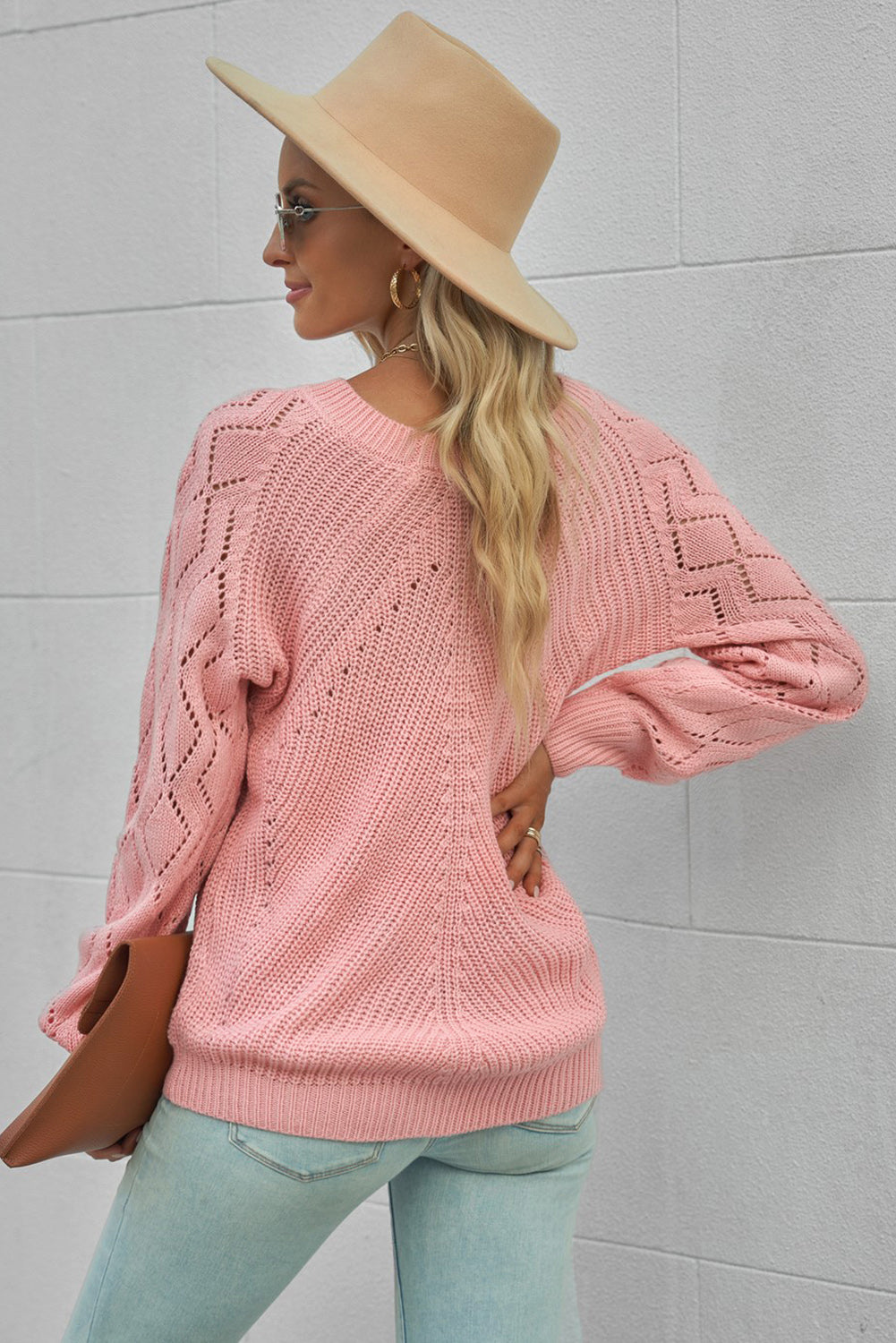 Pink Casual Cut Out Sweater Top