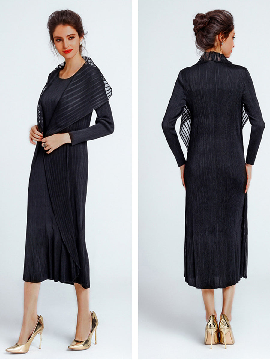 Mesh Slim Fit Pleated Classic Midi Dress