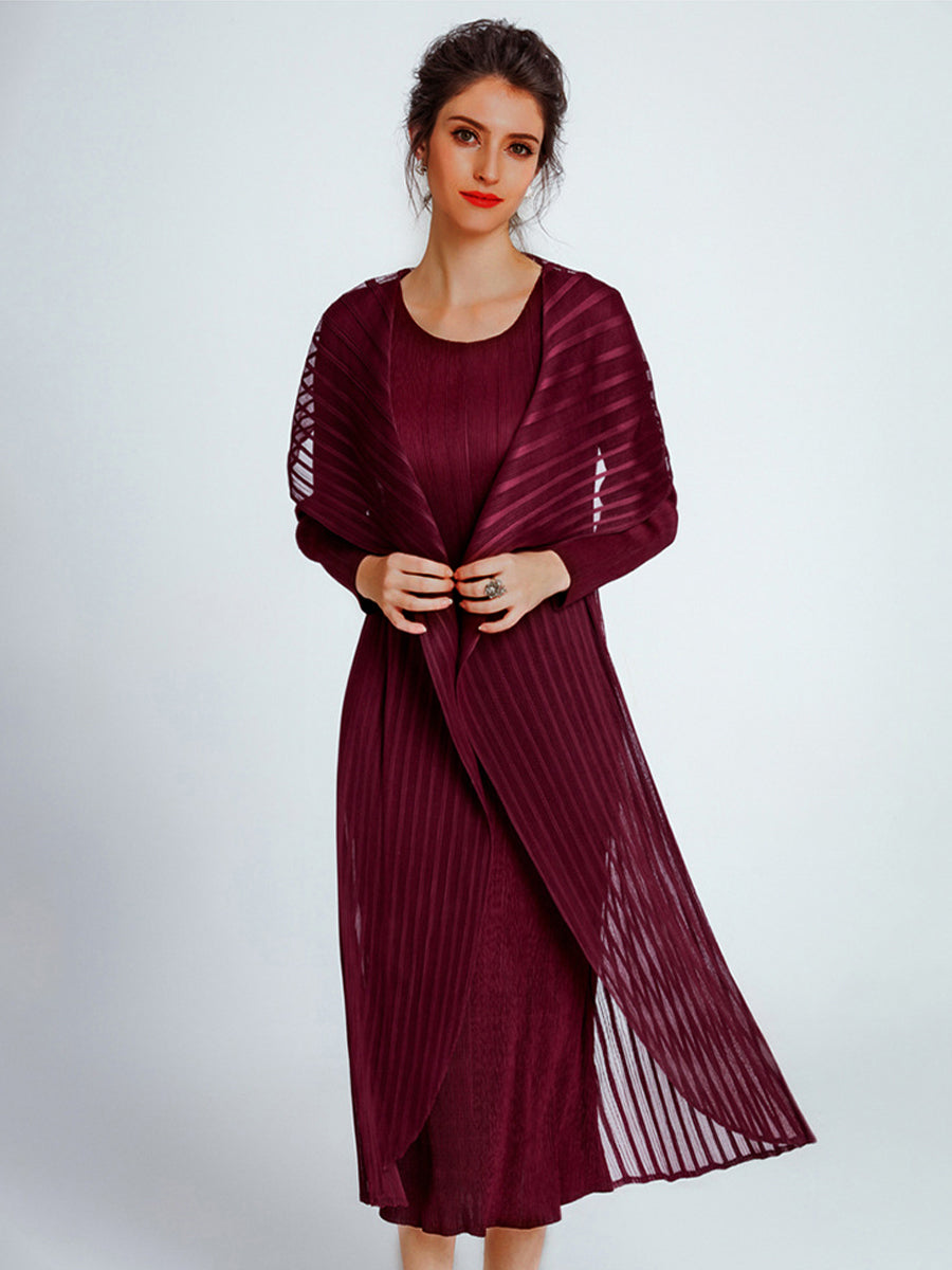 Mesh Slim Fit Pleated Classic Midi Dress