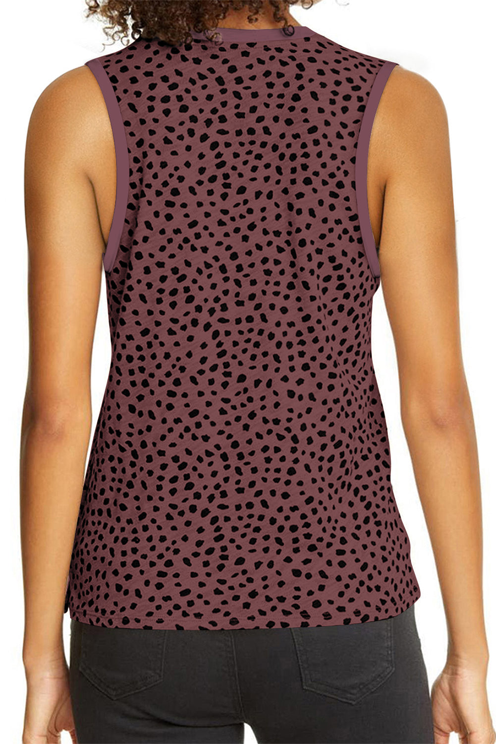 Camiseta sin mangas con cuello redondo y estampado de leopardo rosa
