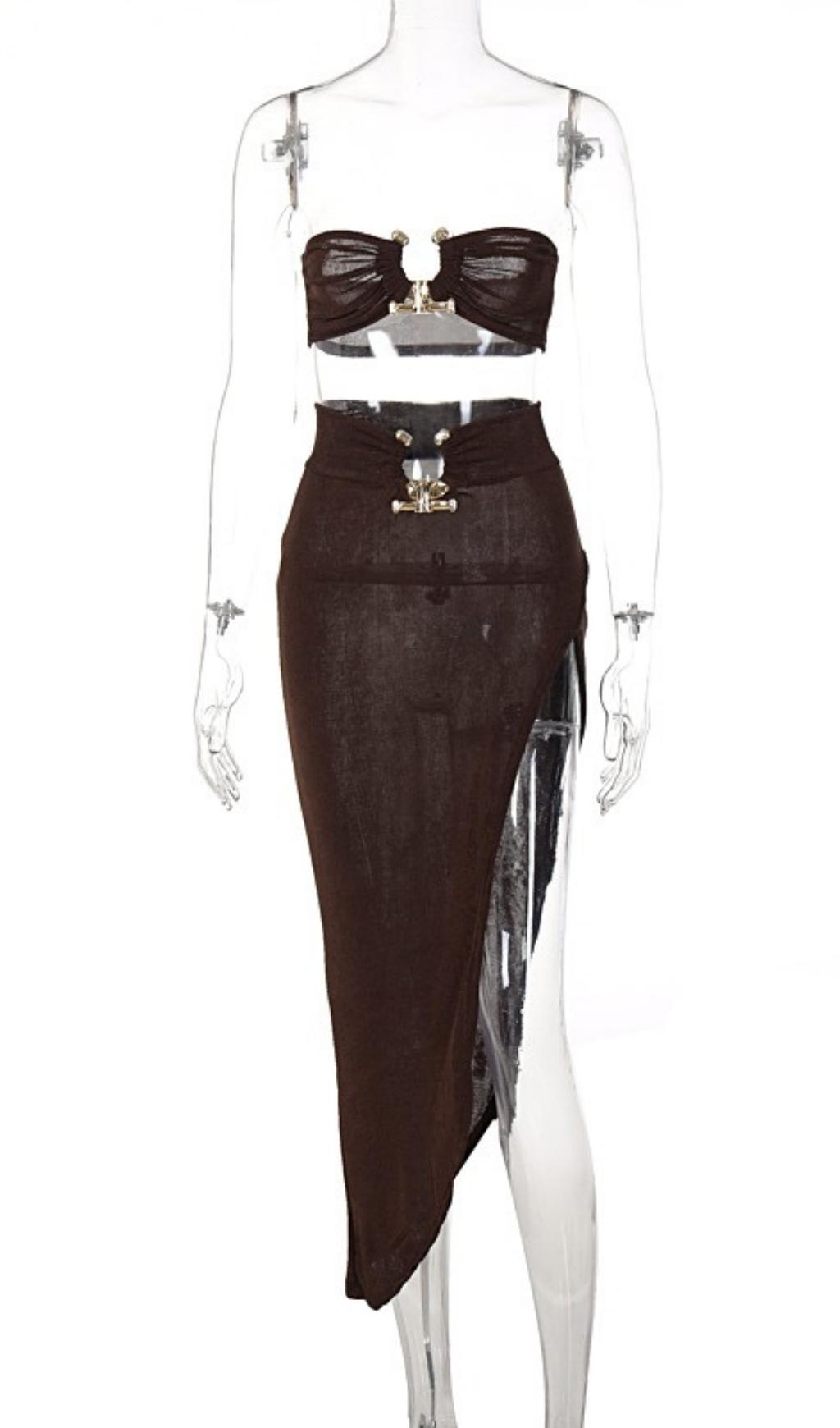 TRÄGERLOSES TOP MAXIKLEID ZWEITEILIGER ANZUG