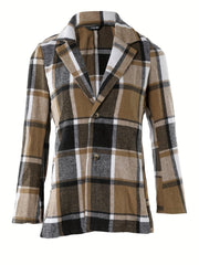 Plaid Print Long Sleeve Button Lapel Fashion Blazer