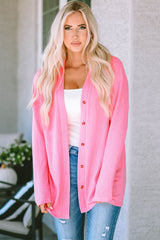 Pink Waffle Knit Dropped Shoulder Cardigan