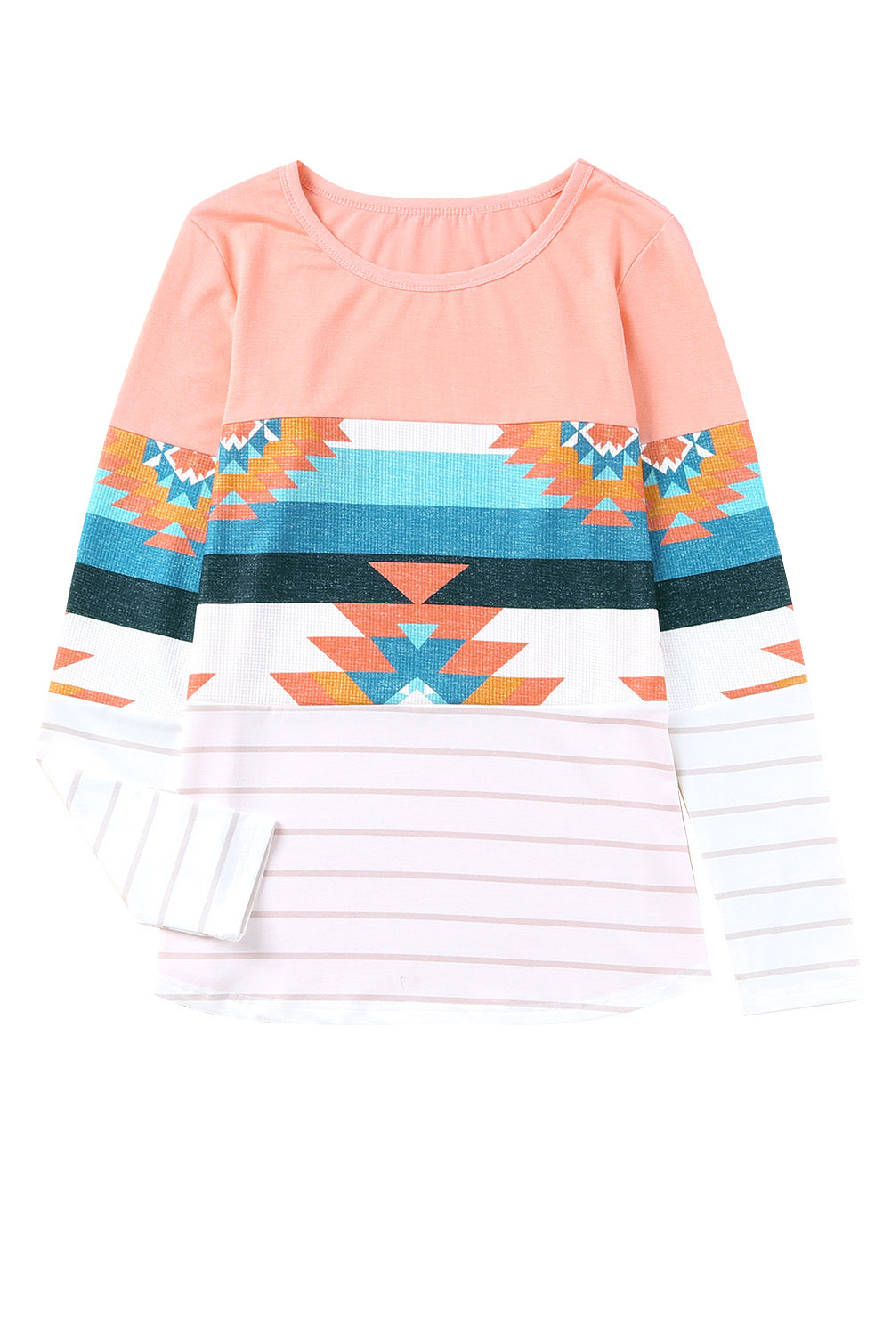 Pink Aztec Stripe Color Block Slim Fit Long Sleeve Top