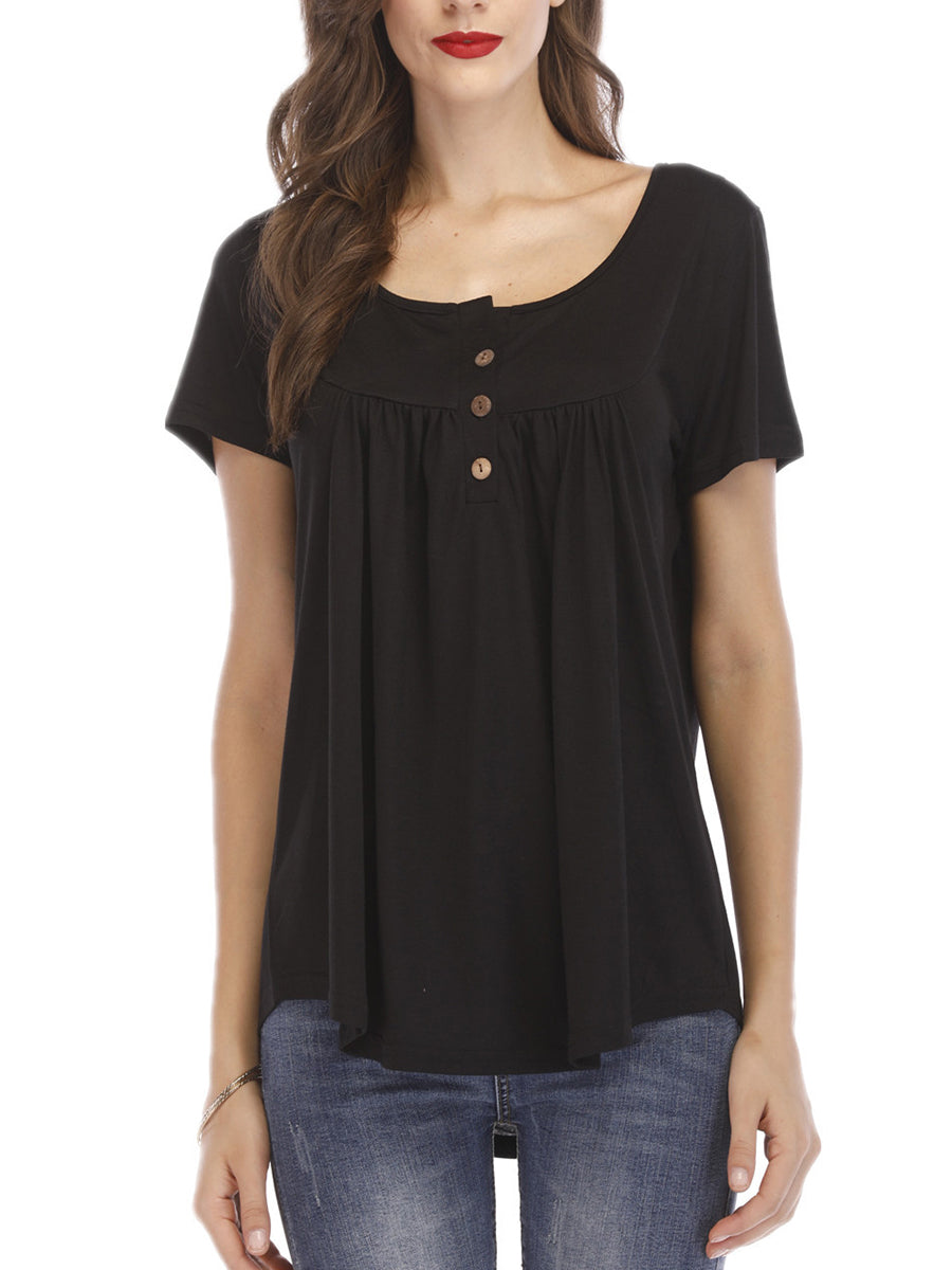 Trade Pleated Button Loose Short-Sleeved T-Shirt