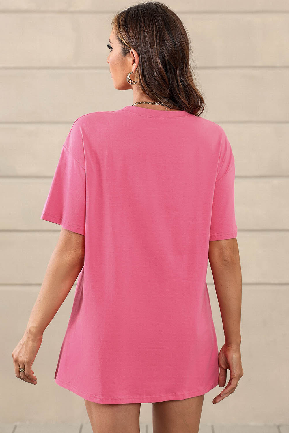 Camiseta extragrande con estampado gráfico de letras y eslogan de guitarra rosa