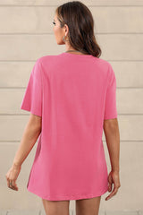 Camiseta extragrande con estampado gráfico de letras y eslogan de guitarra rosa