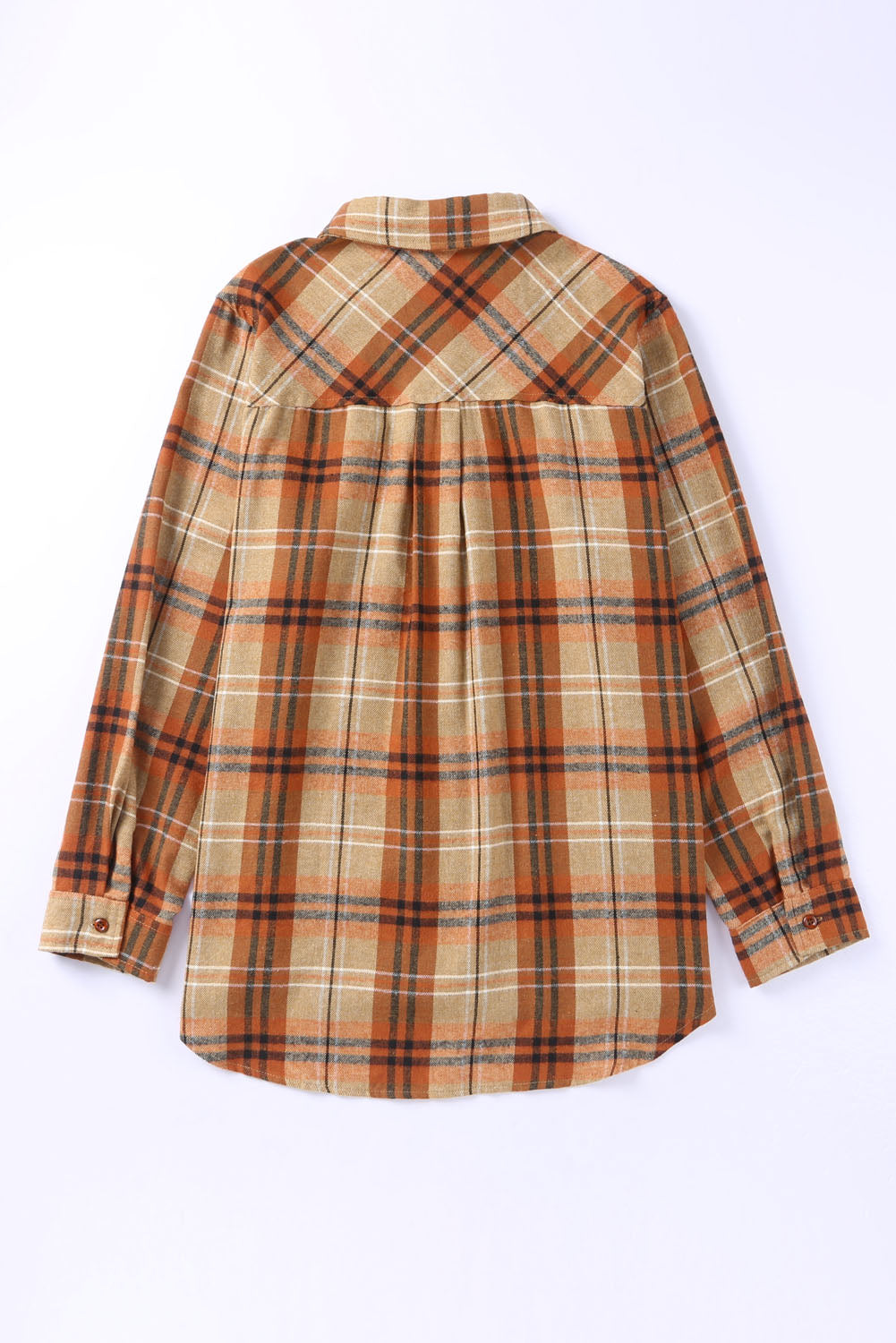 Orange Plus Size Buttons Plaid Pattern Shirt