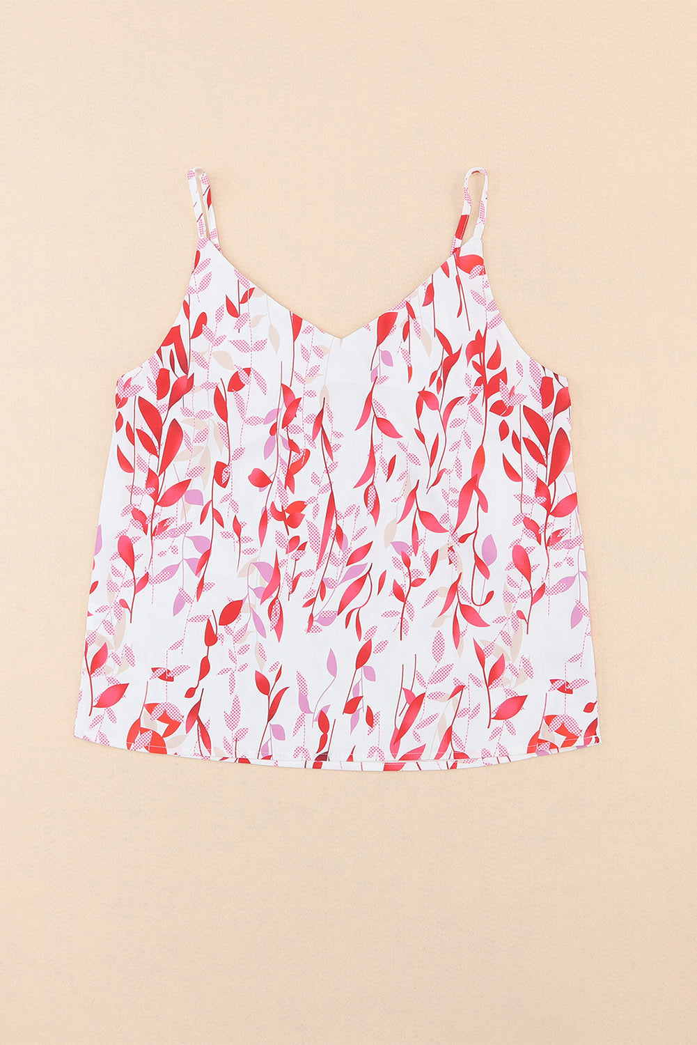 Lässiges Camisole mit V-Ausschnitt und rosa Blättern