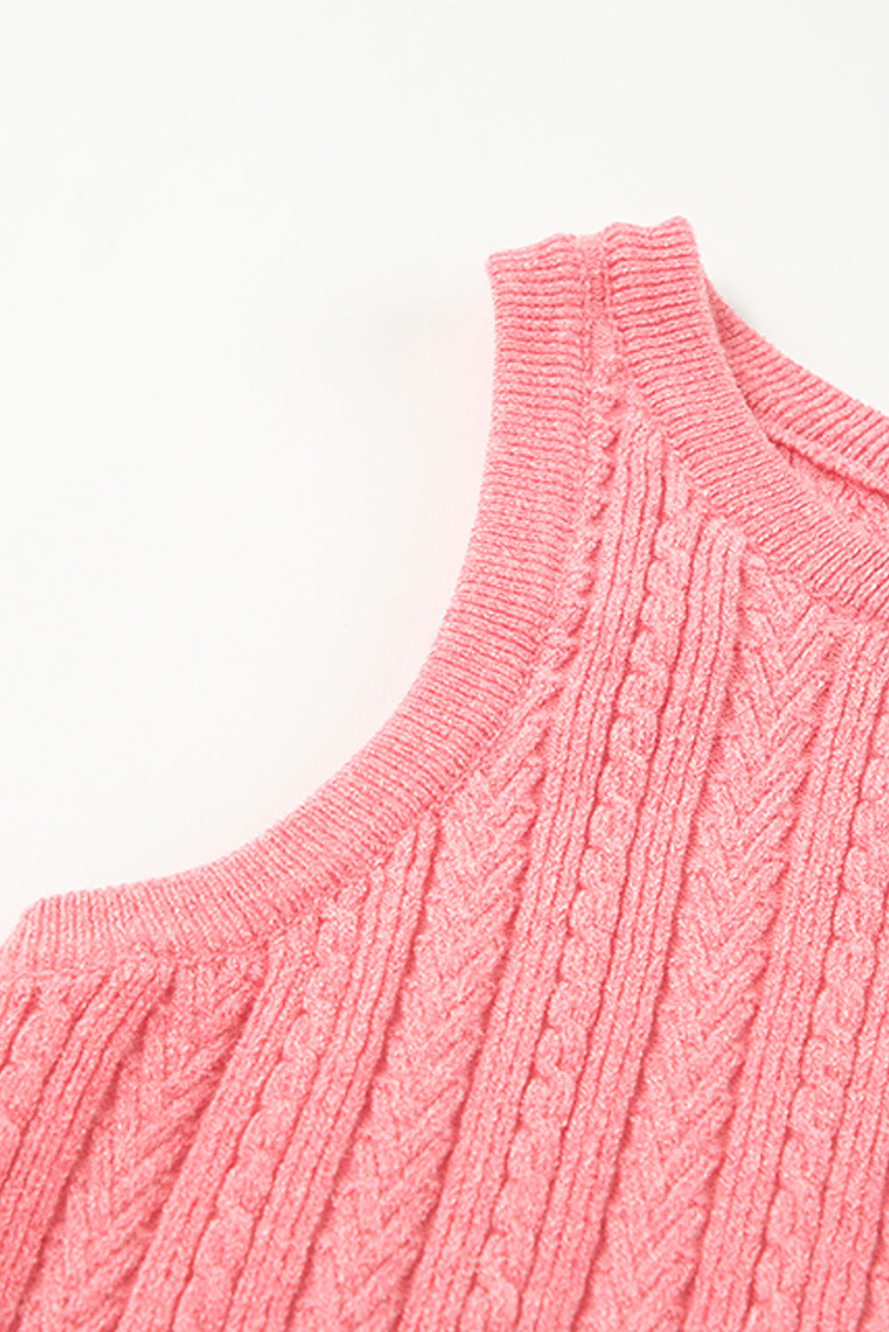 Pink Cable Knit Ribbed Trim Sleeveless Crop Top