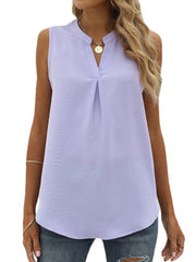 Tops Solid Shirt Loose V-Neck Pullover Sleeveless Tank Top