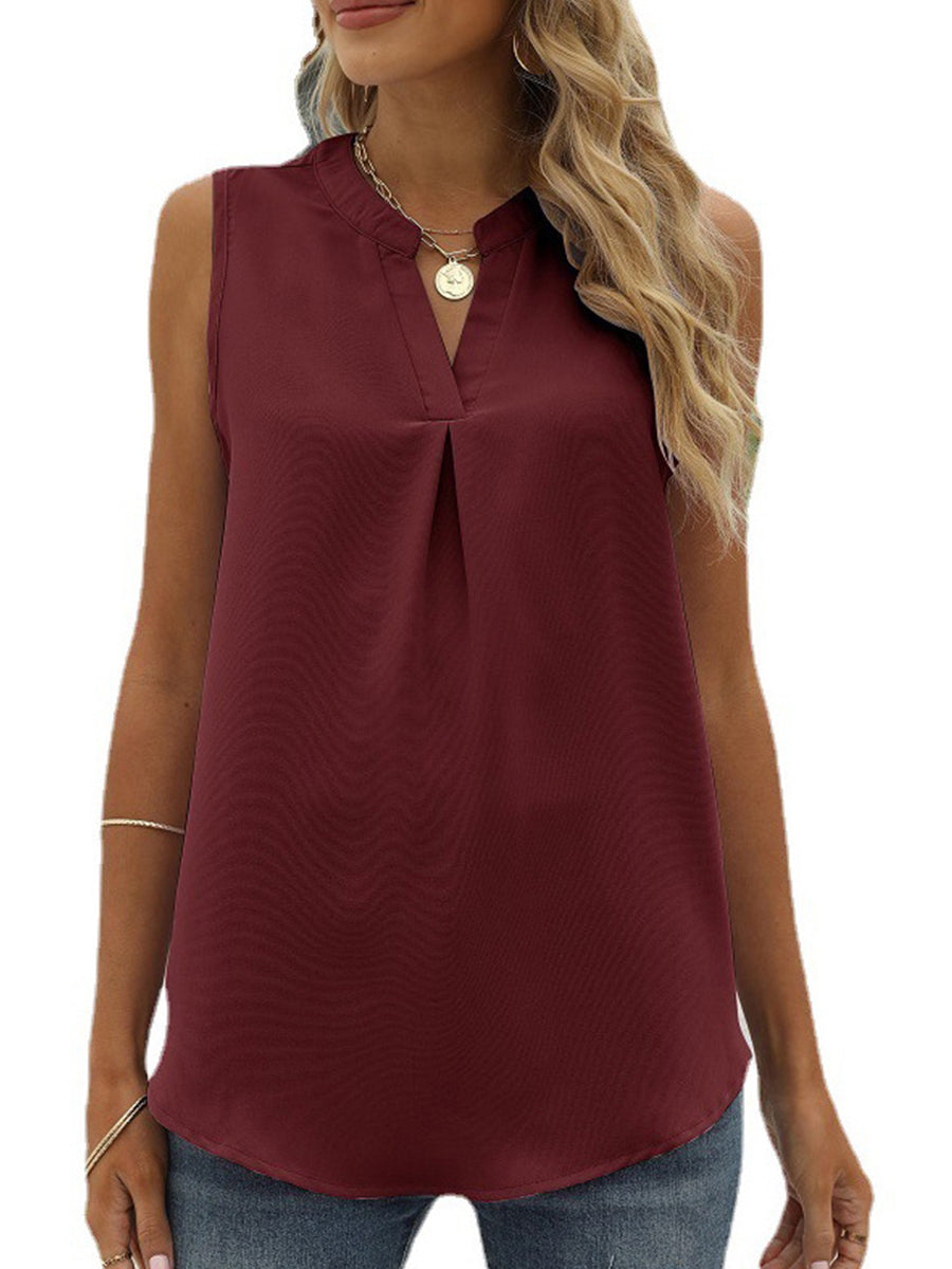 Tops Solid Shirt Loose V-Neck Pullover Sleeveless Tank Top