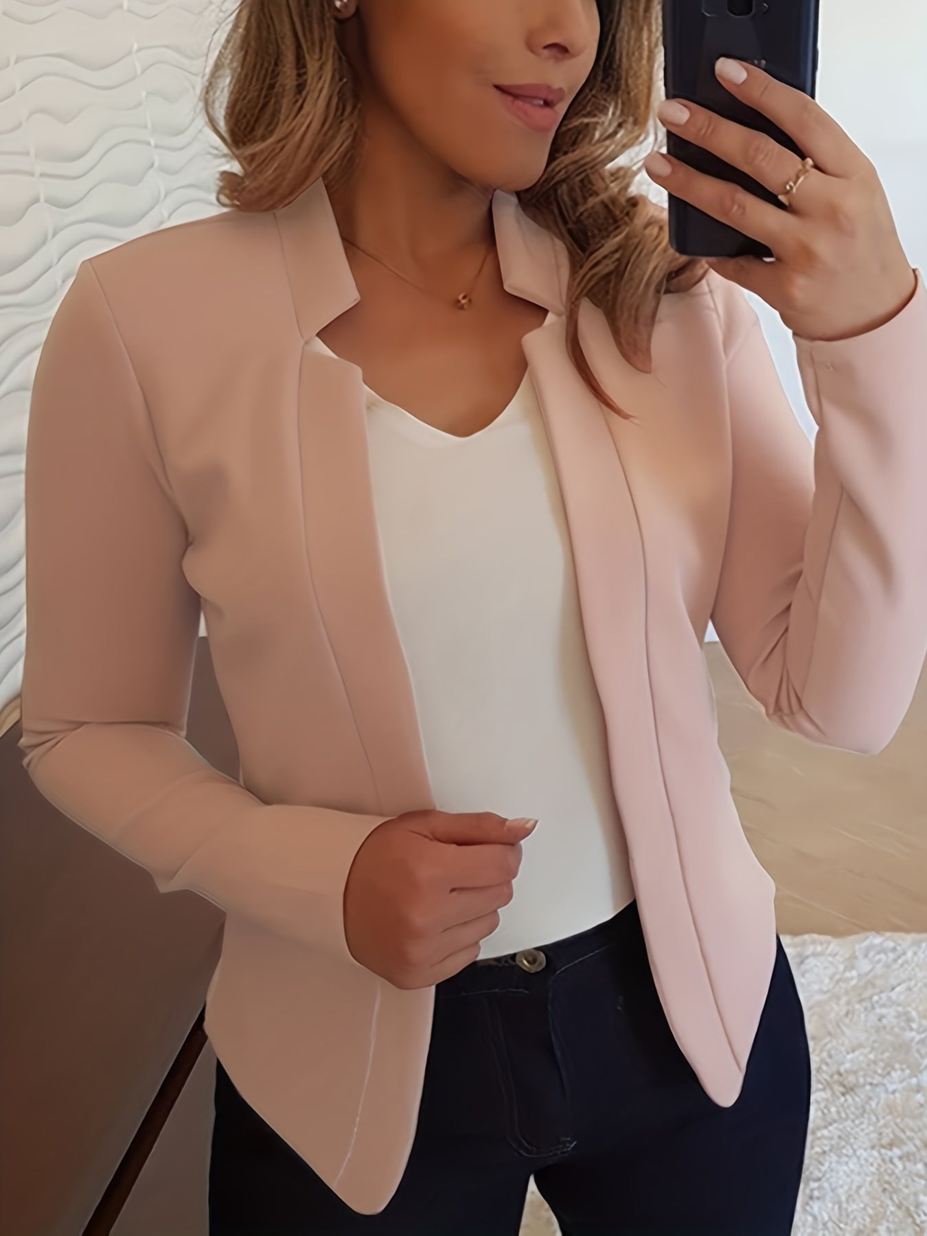 Solid Color Split Open Front Long Sleeve Elegant Blazer