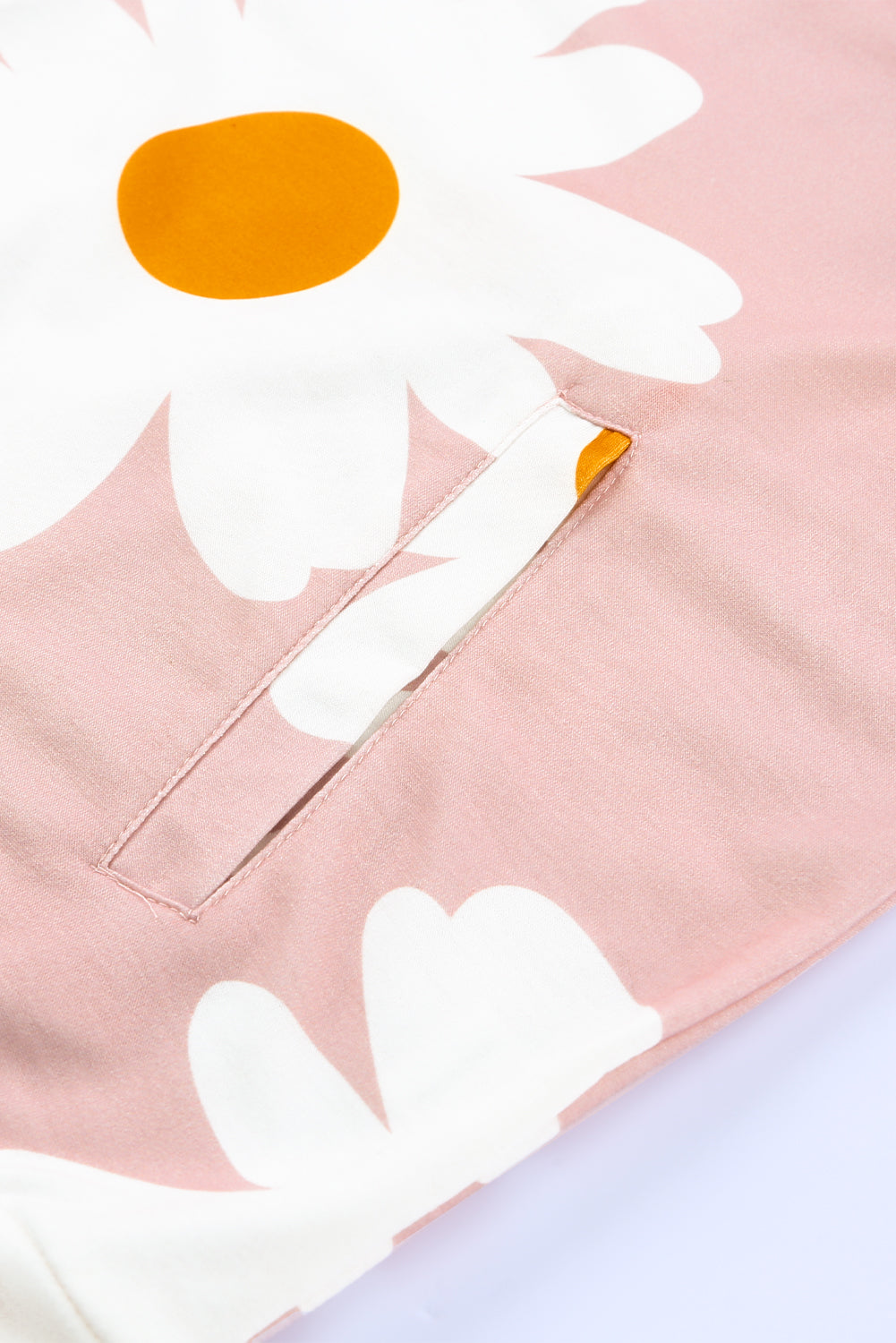 Pink Daisy Print Zipped Doublehood Sweatshirt