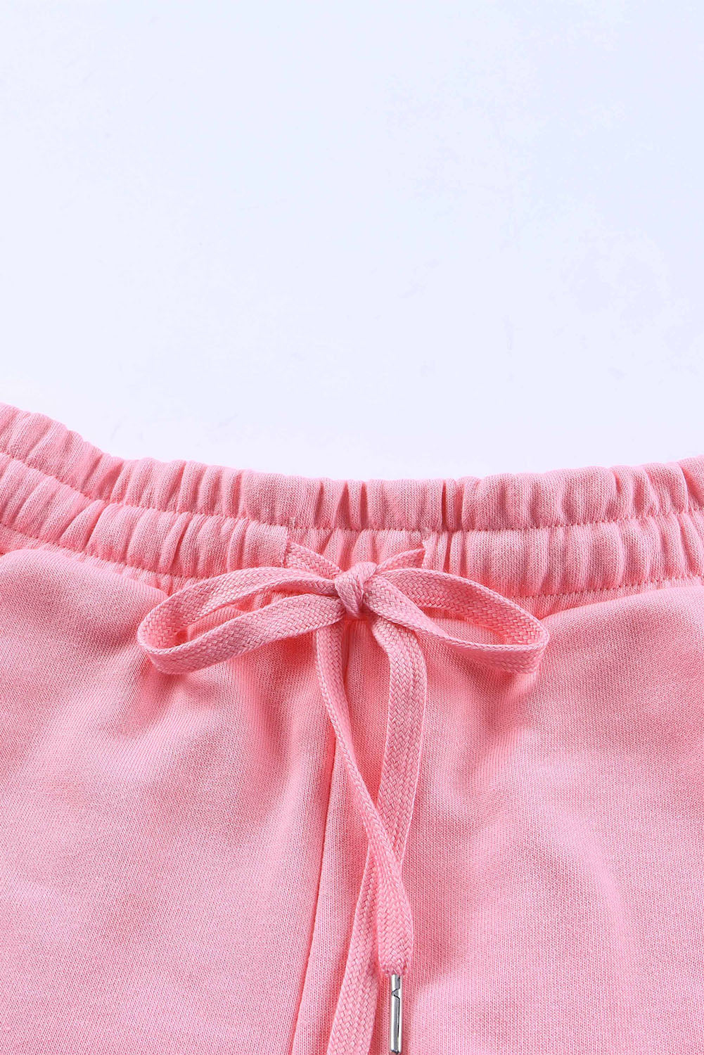 Pink Cropped Hoodie and Drawstring High Waist Shorts Set