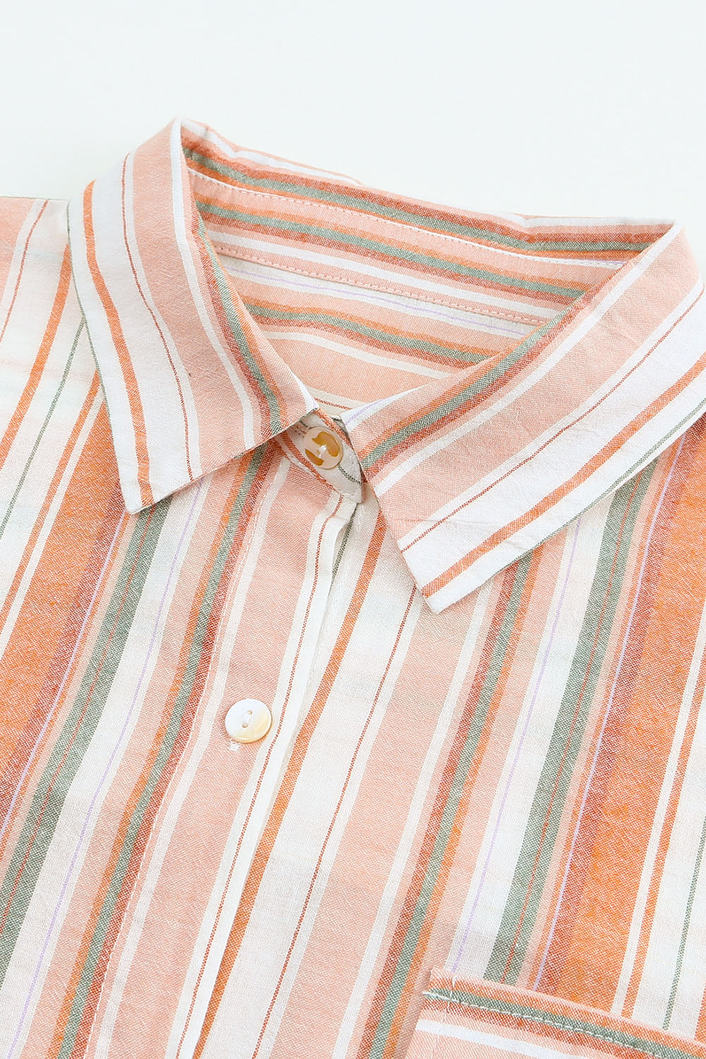 Orange Plus Size Striped Shirt with Chest Pockets