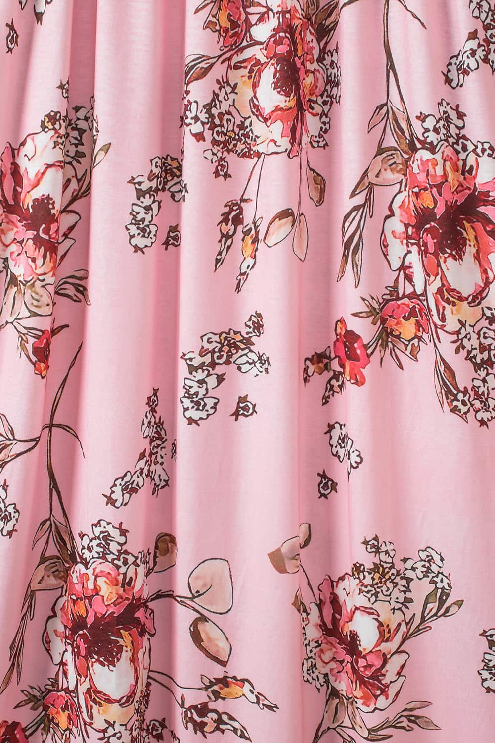 Pink  Wrapped V Neck Floral Long Sleeve Empire Maxi Dress