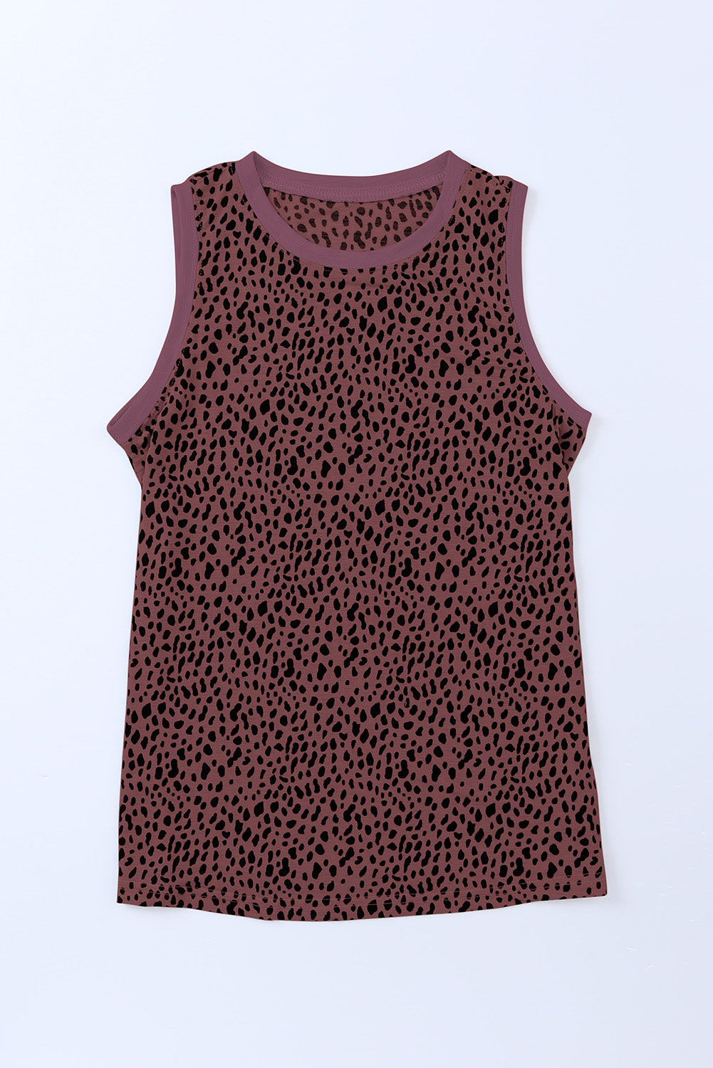 Camiseta sin mangas con cuello redondo y estampado de leopardo rosa