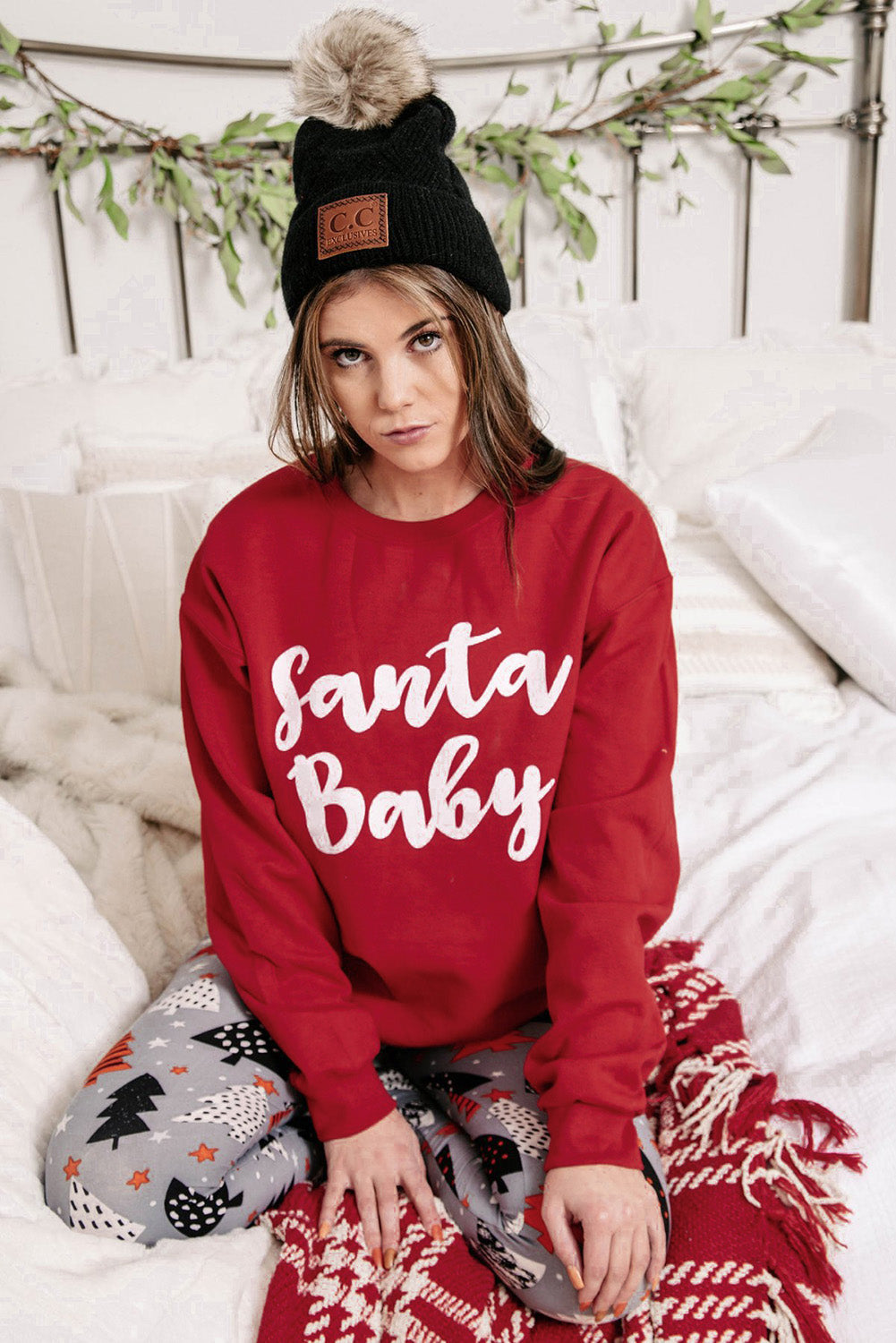 Pink Christmas Jolly Letter Print Pullover Sweatshirt